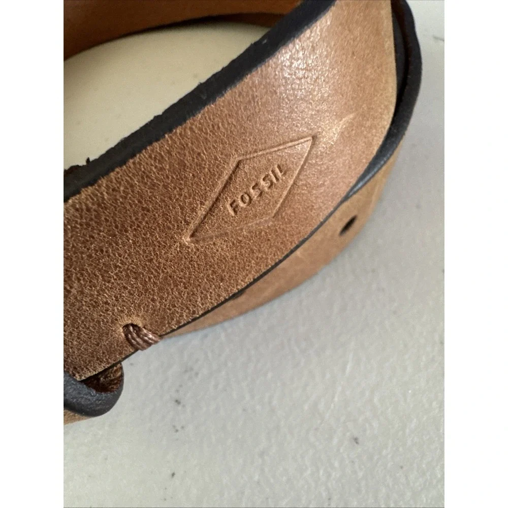 Fossil Brown Leather Belt Womens Medium Antique Brass Buckle Brown 1